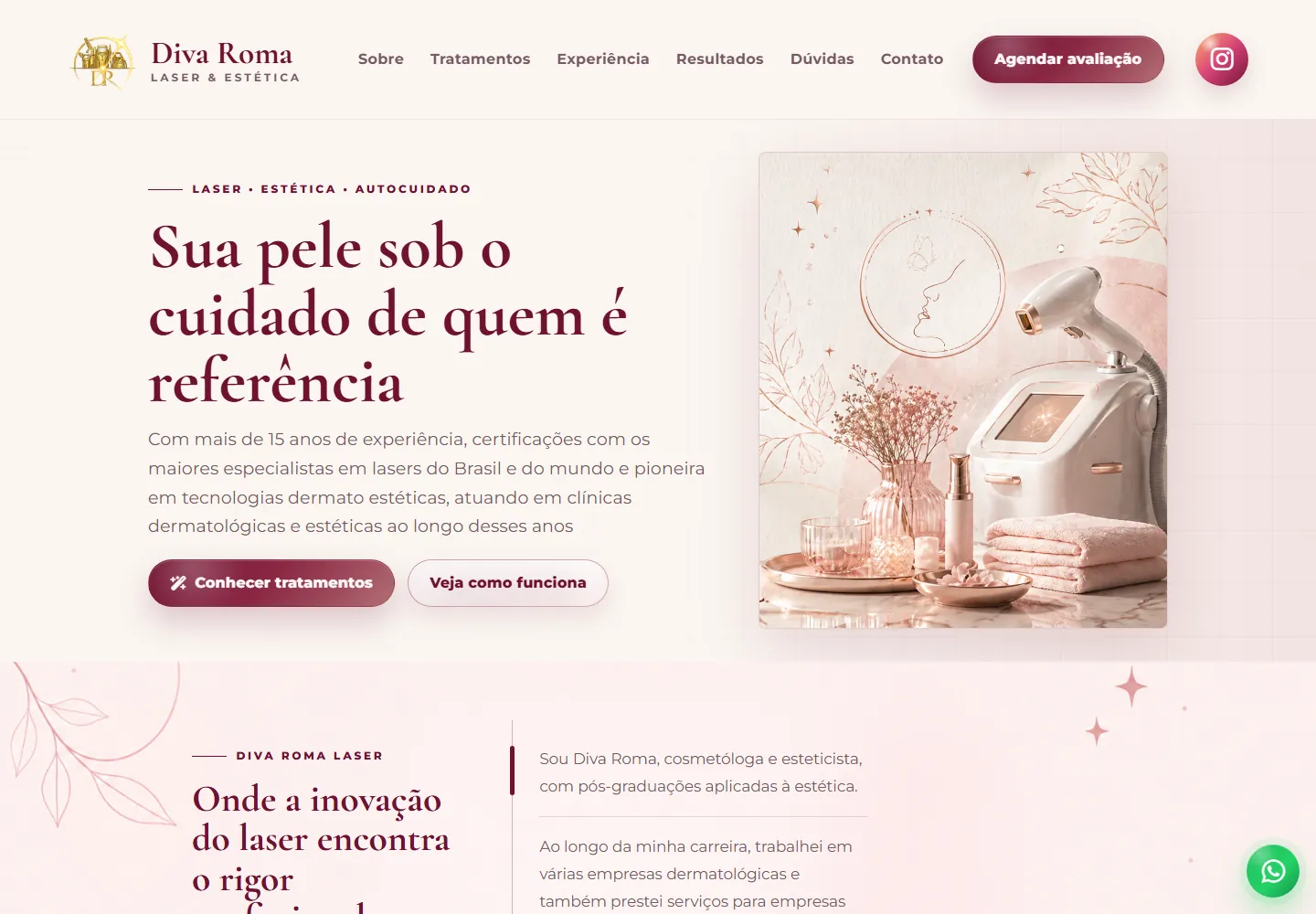 Site da clínica Diva Roma Laser