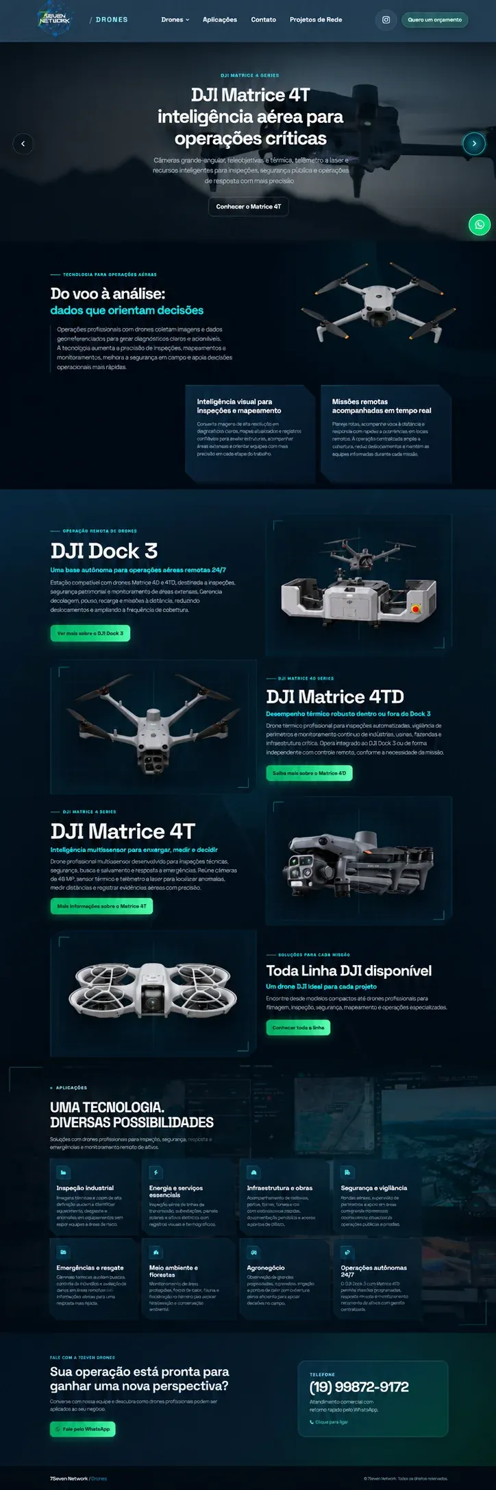 Página completa de apresentação da 7Seven Drones
